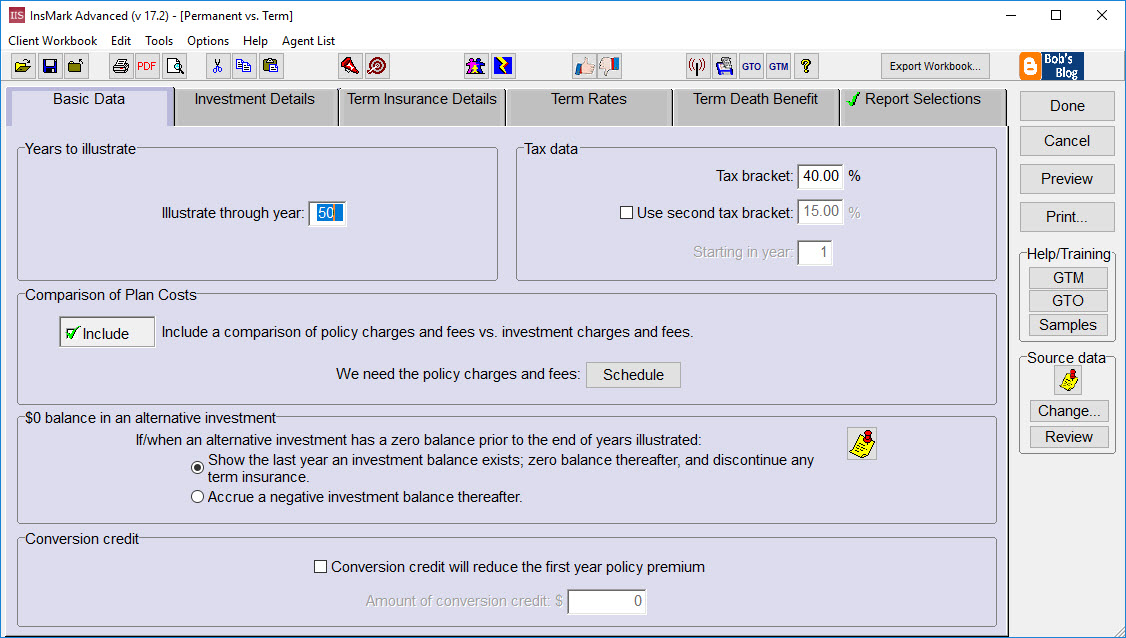 Various financial sample input screens